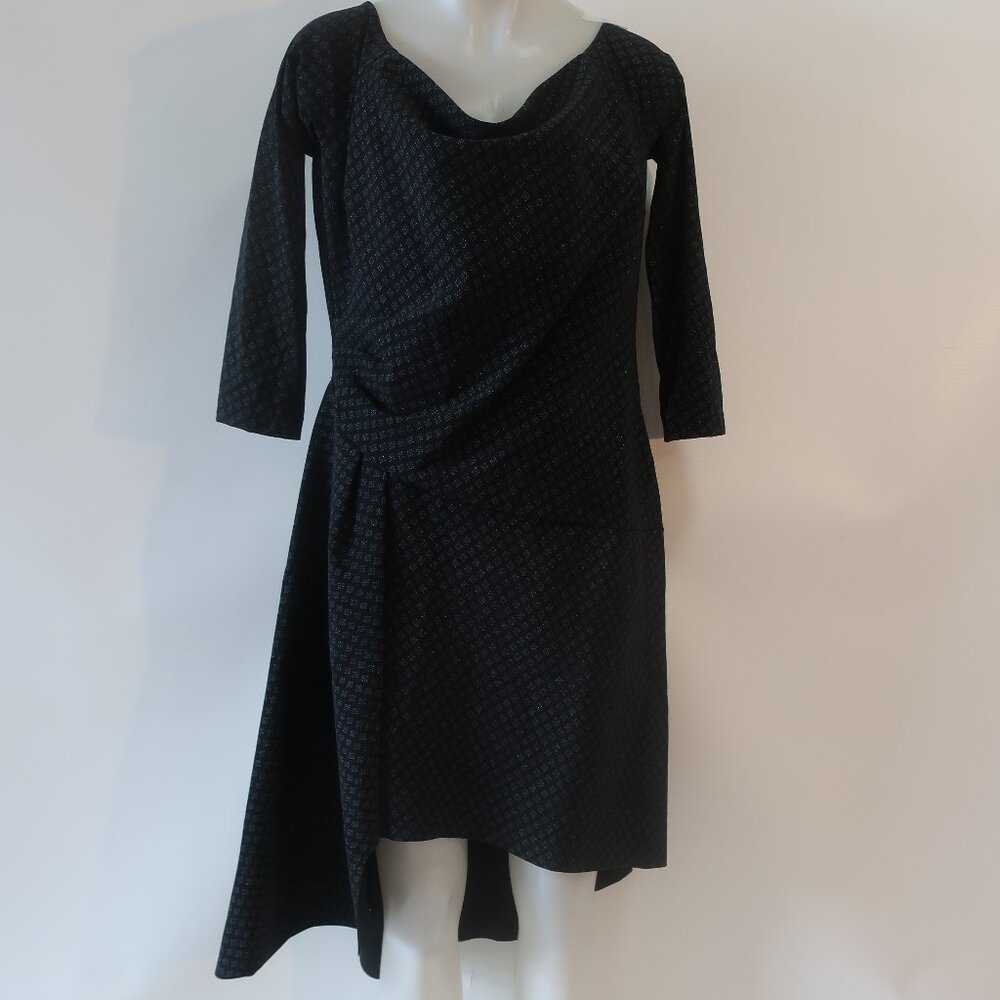 NWT Women Chiara Boni (Item-62) Black Asymmetric Berner Print Art Deco Dress 16